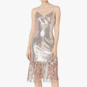 Laundry by Shelli Segal Sequin Fringe Sheath Dress in Pink Size 8